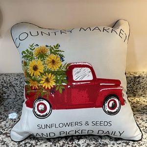 Country Red Truck Flowers Throw Pillow NEW Pick Up Decor D